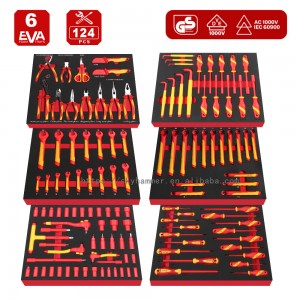 124Pc VDE 1000V Insulated Tool Set 6-Drawer Rolling EVA Foam