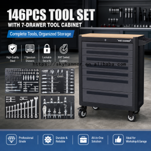 146Pc Mechanics Tool Set 4-Drawer Rolling Chest EVA Foam