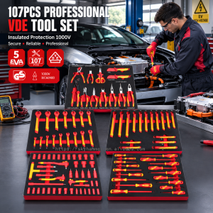 107Pc VDE 1000V Insulated Tool Set 5-Drawer Rolling EVA Foam