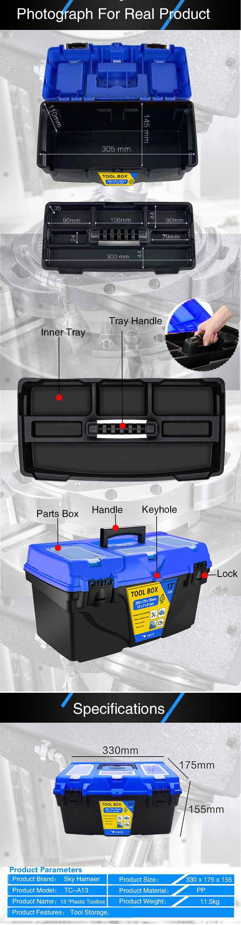 Portable plastic toolbox (10)