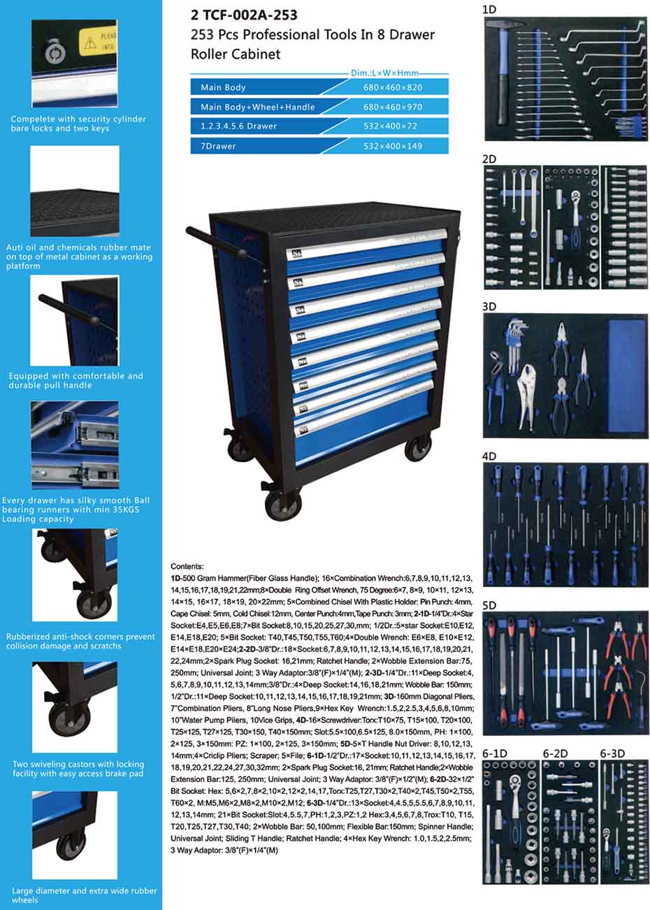 TCF-002A-253 Professional Tool Roller Cabinet In 8 Drawer-1