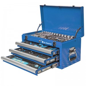 Blue three-ply iron toolbox