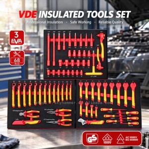68Pc VDE 1000V Insulated Tool Set 3-Drawer Rolling EVA Foam